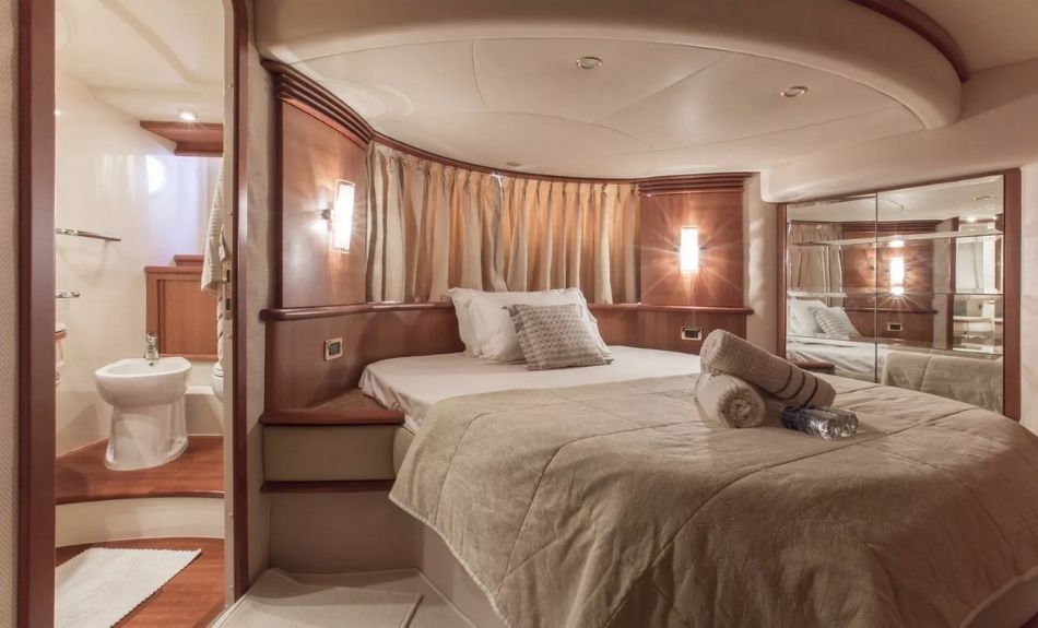 Azimut 62ft Luxury Yacht Rental Dubai Bedroom with Toilet