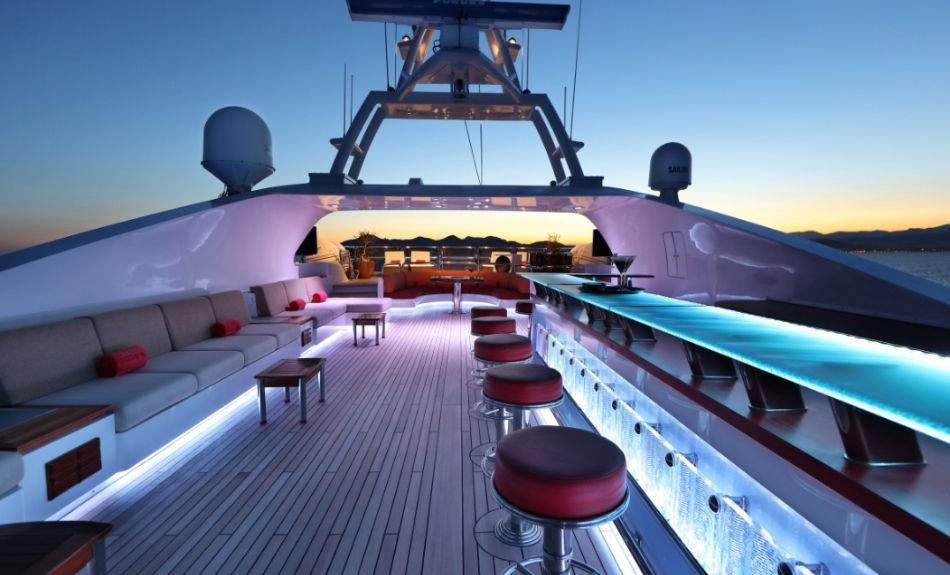 CODE8 164ft Luxury Yacht Rental Top Night View