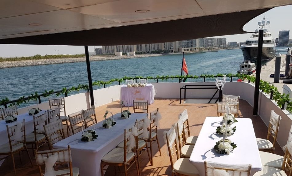 Ocean 141ft Luxury Yacht Rental Dubai Diner Table