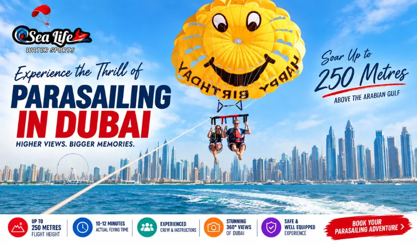 Parasailing ride service in Dubai over the Arabian Gulf