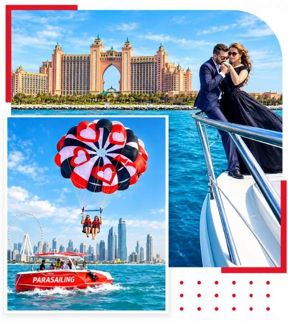 Yacht and Parasailing Activities in Dubai with view of Atlantis Hotel